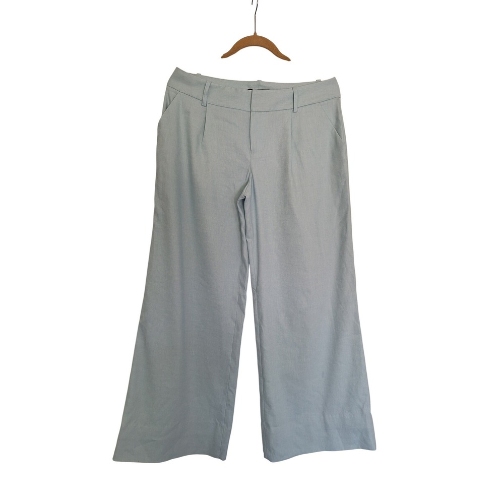 Alice + Olivia Classics Light Blue Linen Blend Wide Leg Pleated Pants Size 10